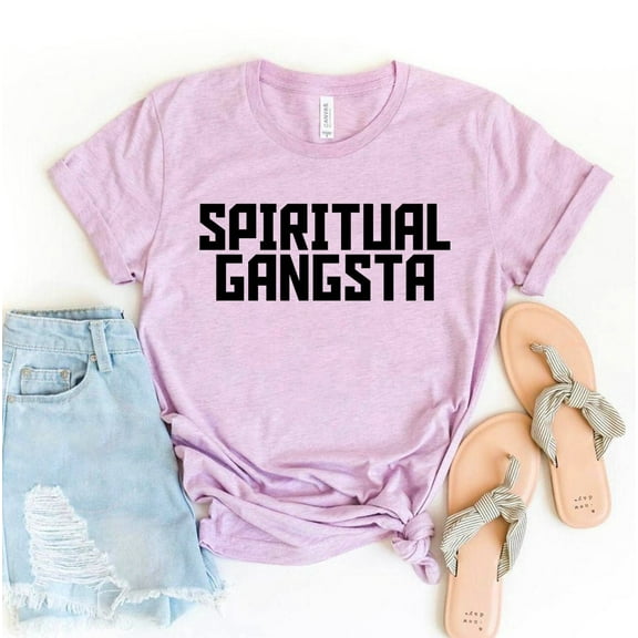 Spiritual Gangsta T-shirt Positive Shirt Inspirational Gift Black Design Tee Top Meditation Shirts Yoga Thinking Tops Faith Bible Verse Quote Christian Religious