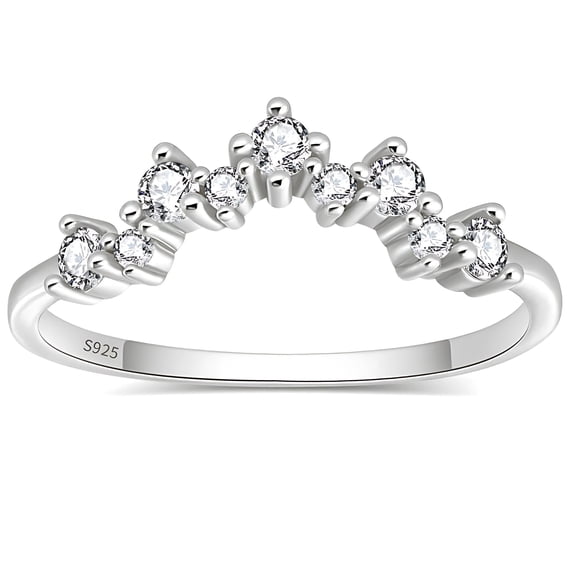 Aria Half Eternity Ring for Women Sterling Silver CZ Anniversary Band Stackable Chevron Curve by Ginger Lyne