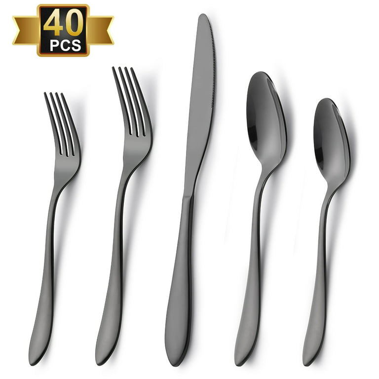 Silverware Set for 8, JOW 40 Pieces Flatware Set, Stainless Steel Cutlery  Set Service for 8, Includes Knives, Forks, Spoons, Mirror Polished,  Dishwasher Safe-(Black New Design) 