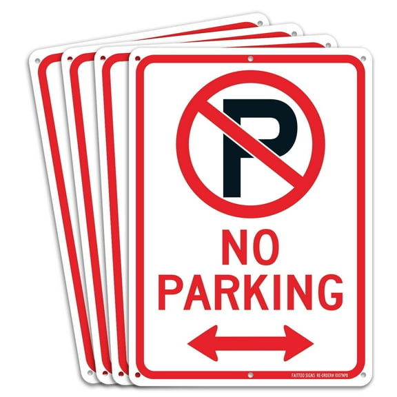 faittoo no parking sign with arrows - 4 pack 10x7 inch reflective aluminum traffic sign, red/white uv printed, rustproof outdoor use, ansi compliant