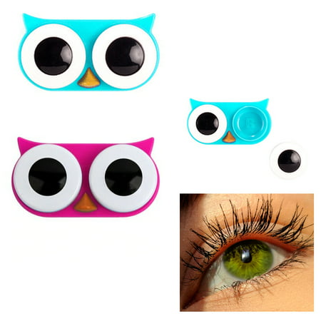 2 Pc Owl Eyes Contact Lens Case Travel Holder Storage Solution Soaking Box New