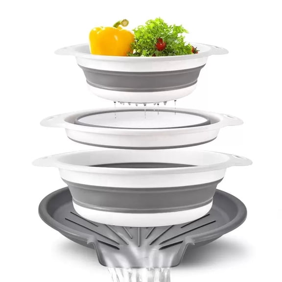 Collapsible Colanders (3 Pack Set) Food Strainers with Over-Sink Water Draining Base for Pasta Fruits and Vegetables (Patent Pending) White (3 Sizes, 3QT, 4QT and 5 Quart)