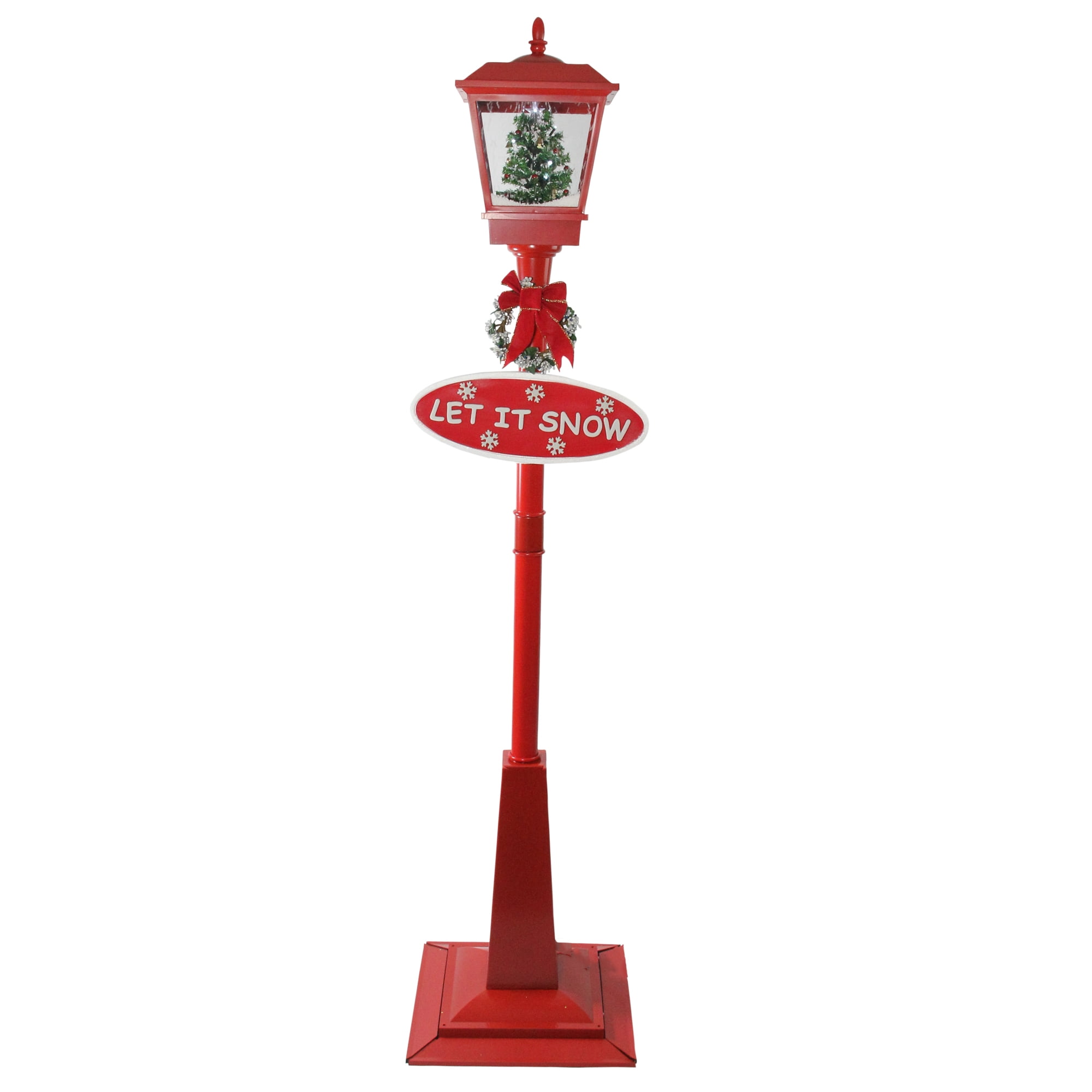 70.75" Musical Red Holiday Street Lamp with Christmas Tree Snowfall
