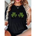 thumbnail image 1 of Camiseta Básica para Mujer Verano TranspirableCreative Three-Leaf Clover Skull Pattern Printed Women'S Fashionable Round-Neck Short-Sleeve T-Shirt, Simple Casual Sports Tee, Comfortable Summer Top f, 1 of 7