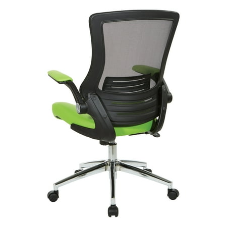 Office Star Products - Black Screen Back Manager's Chair with Faux Leather Seat and Padded Flip Arms with Silver Accents - Green
