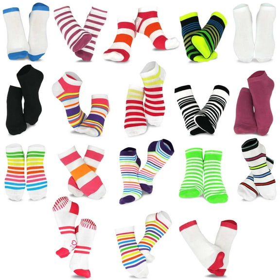 Fun Novelty Bunch of Socks for Women Low Cut Ankle Socks 18 Pairs (Neon Stripes, Colorful Socks)
