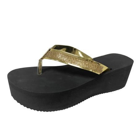 

Puawkoer Ladies Fashion Summer Rhinestone Open Toe Flip Flops Platform Wedge Sandals