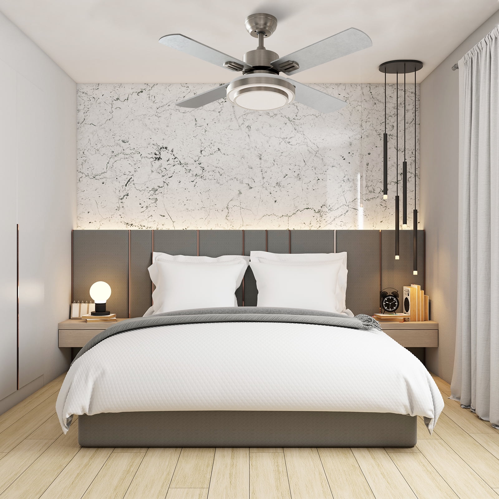 Warmiplanet 2-Pack 44" Modern Ceiling Fan with Light & Remote, Sand Nickel, Dual-Color Blades, DC Motor, 6 Speeds, 3-Color Light, Reversible, Timer