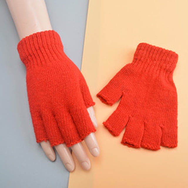 Wool Half Finger Gloves Knitted Solid Color Warm Gloves For Men And Women