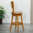thumbnail image 2 of Cfowner 30" Bar Height Slat Back Swivel Stool, Natural Finish, Beige Fabric Seat, 2 of 5
