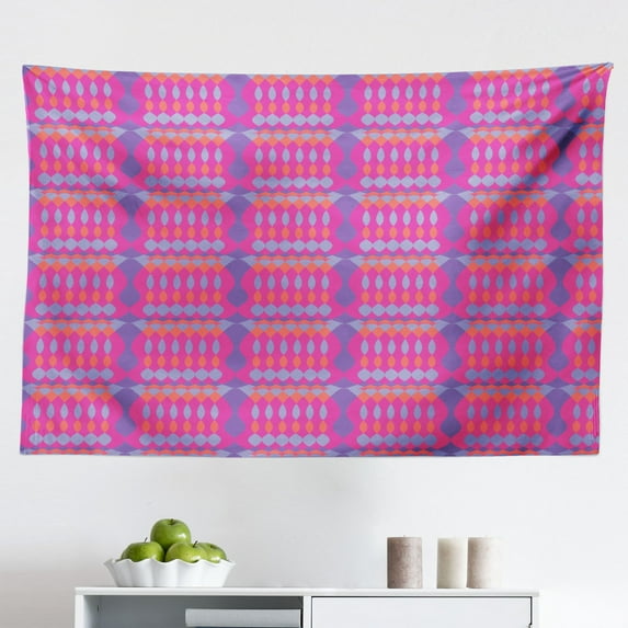 Ethnic Tapestry, Illustration of Oriental Traditional Flourishing Feminine Tones, Fabric Wall Hanging Decor for Bedroom Living Room Dorm, 2 Sizes, Indigo and Multicolor, by Ambesonne