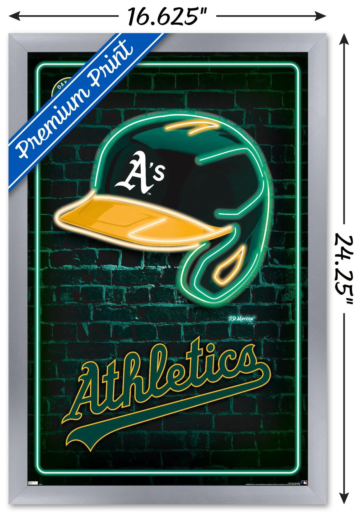 MLB Oakland Athletics - Neon Helmet 23 Wall Poster, 14.725" x 22.375" Framed