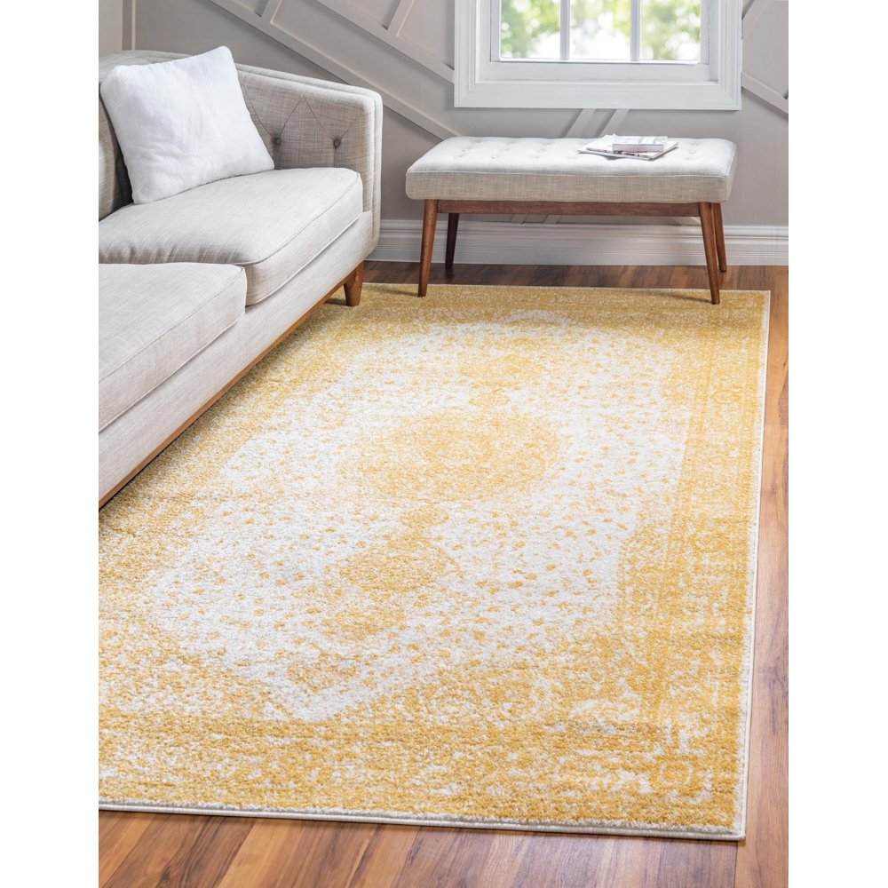 Dover Collection Rug 6' x 9' Yellow LowPile Rug Perfect For Bedrooms, Dining Rooms
