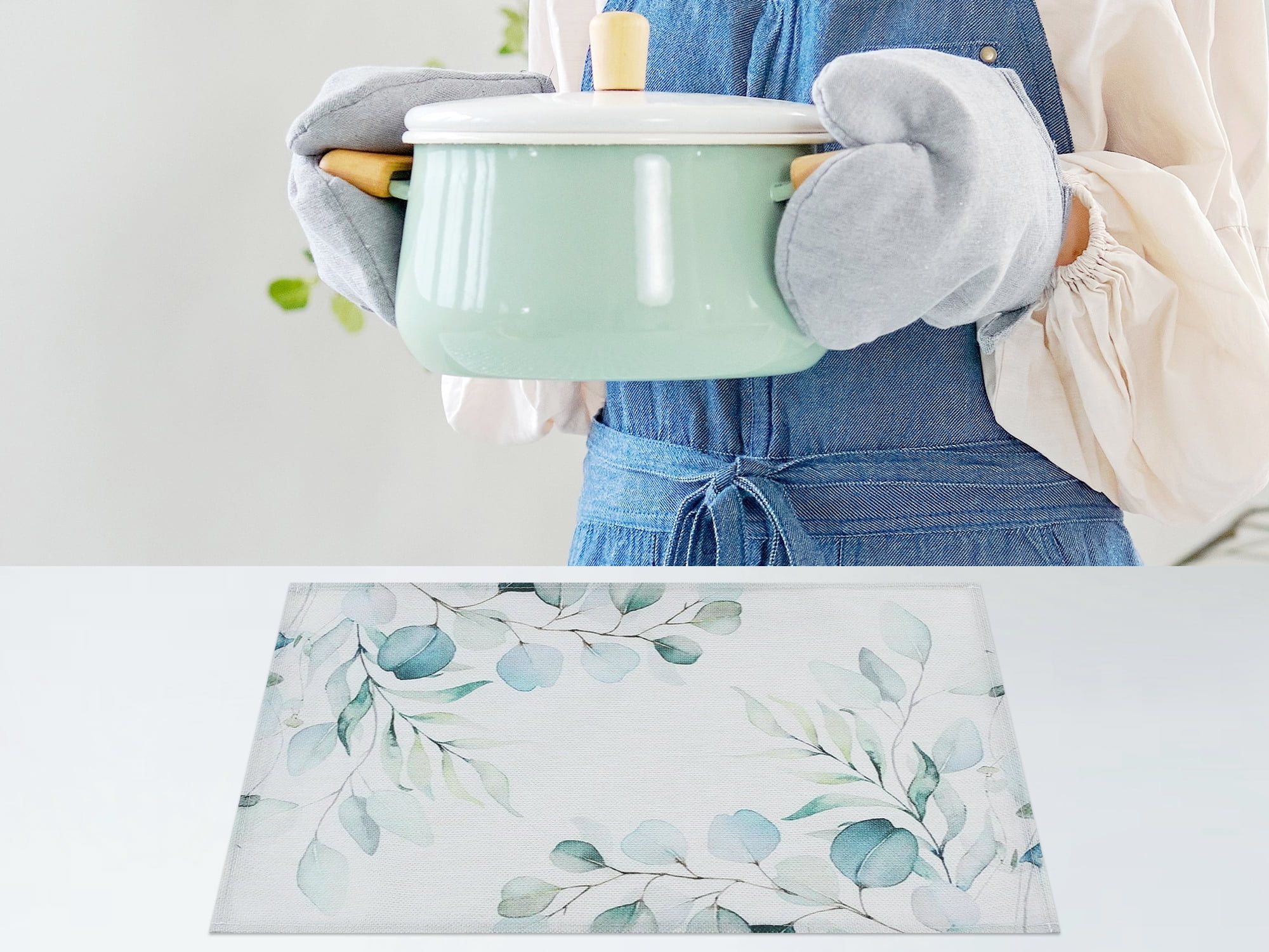 Unique Bargains Farmhouse Placemats Set of 6 Linen Placemats Light Green 18*12in