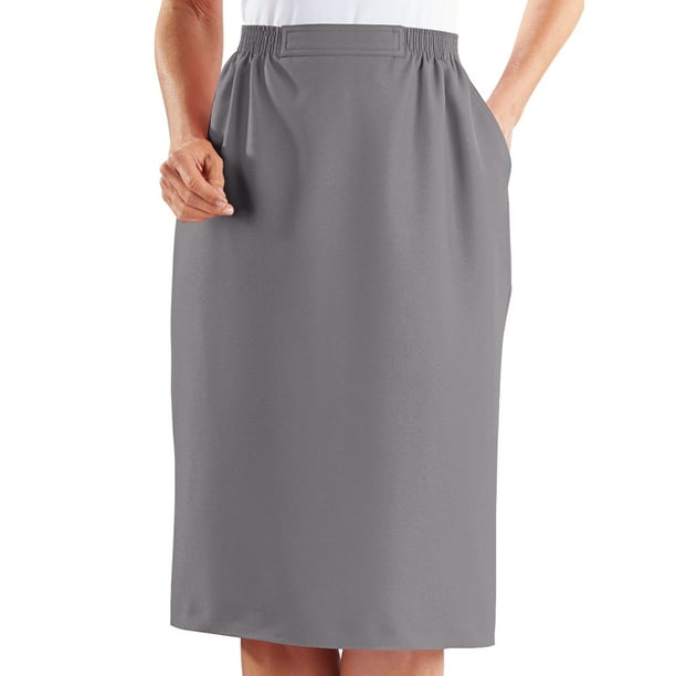 Alfred Dunner Skirt – Midi Length Flat Front Women's Skirt w/ Pockets Gray  14 Petite - Walmart.com