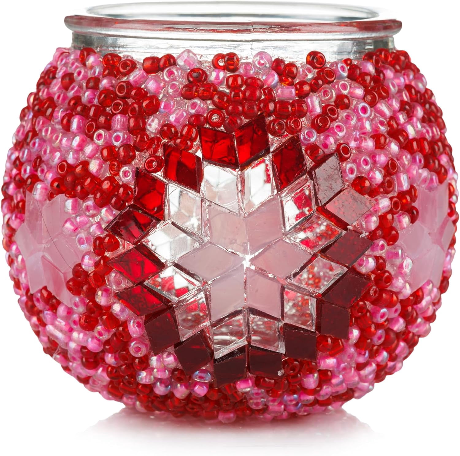 DEMMEX DIY Turkish Mosaic Tealight Candle Holder Kit - No Grout or Plaster - Complete Beginner Mosaic Art & Craft Project for Adults and Teens - 4x4 in. DIY Home Decor & Gift Set (Pink)