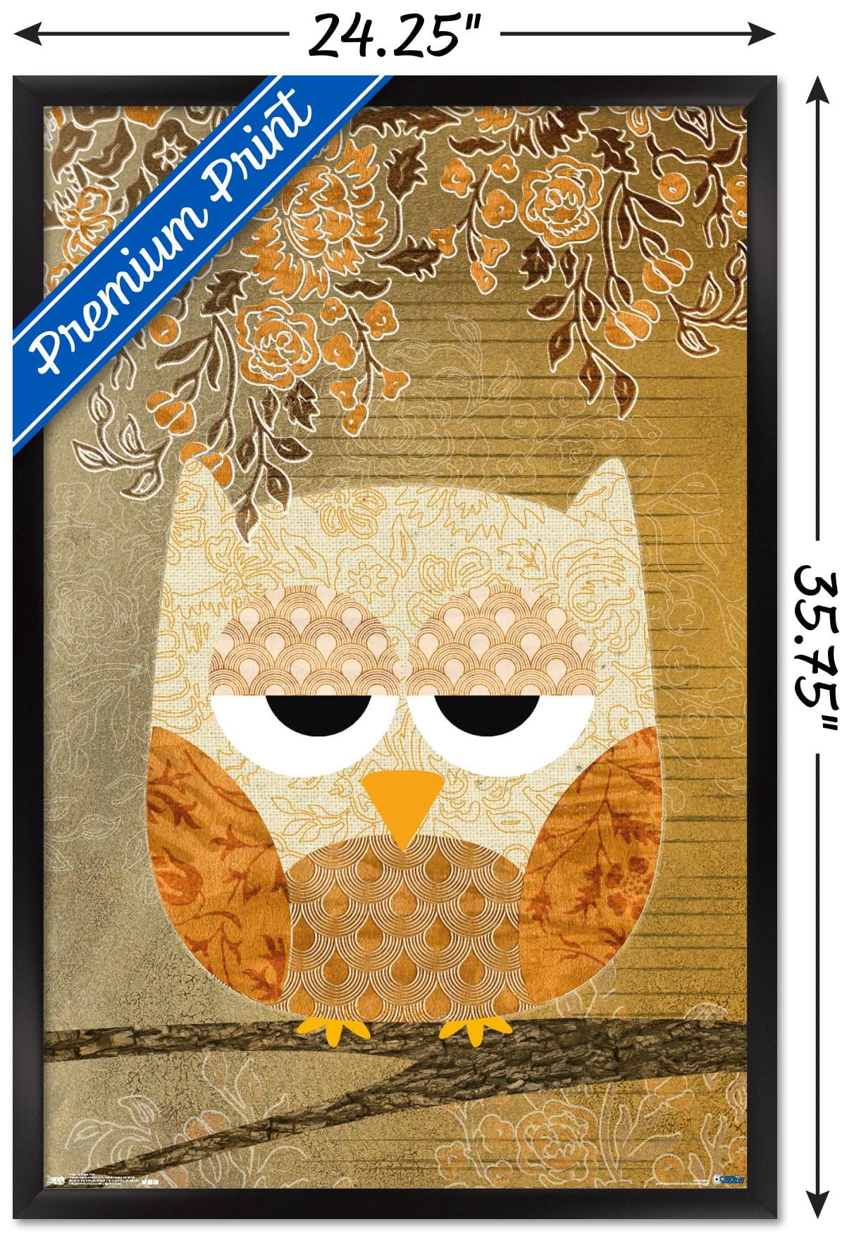 Artistic Antique Owl Wall Poster, 22.375" x 34", Framed