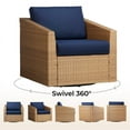 thumbnail image 4 of CHITA 2-Piece Outdoor Swivel Light Brown Wicker Chair with Cushion, Blue, 4 of 8