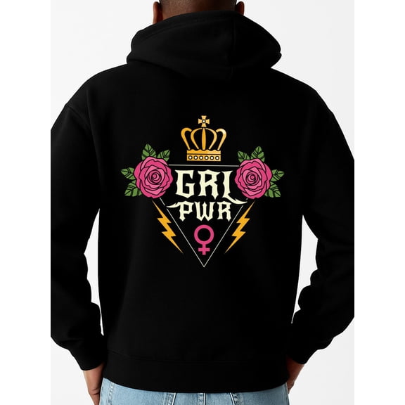 Girl Power funny hoodies rose mens regular fit black Regular Fit, Everyday Comfort, Comfortable Casualwear, Urban Style, elegant cheerful romantic