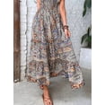 thumbnail image 6 of Women's Plus Size Printed V Neck Short Sleeve Midi Dress Frill Smocked Detail one hundred percent polyester fabric, 6 of 8