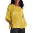 thumbnail image 2 of Hauts d'Été pour Femmes 2023 Femmes Aguichant Imprimé Régulier Bouton Col Rond Manches Trois Quarts Haut Bohème Grande Taille T-Shirt pour Femmes, 2 of 5