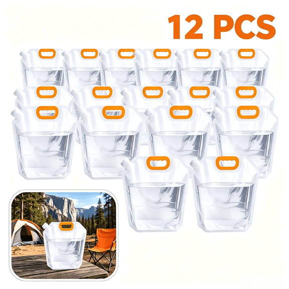 Collapsible Water Storage Bags 12 Pack, Leakproof Wide Mouth Water Carrier, Foldable Emergency Jug for Outdoor Camping Hiking, 1.3 Gallon / 5L