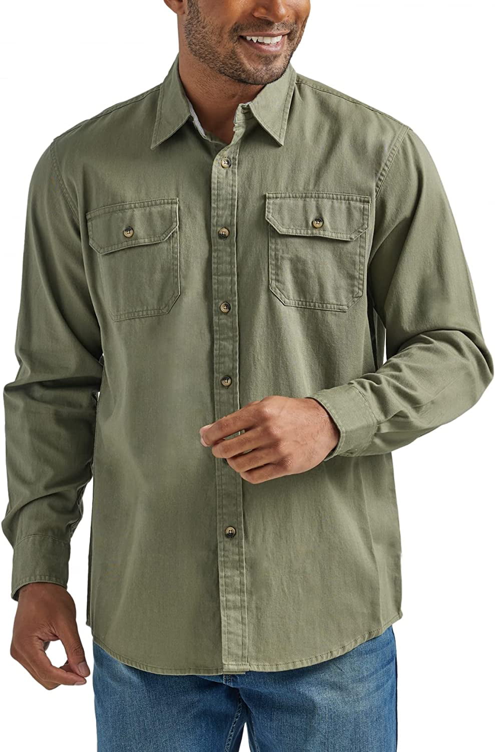 Wrangler Authentics Men's Long Sleeve Classic Woven Shirt, Burnt Olive ...