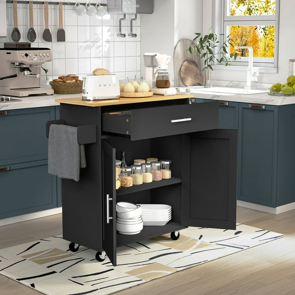 Isla de Cocina Madera Carrito de Almacenamiento con Estante Ajustable