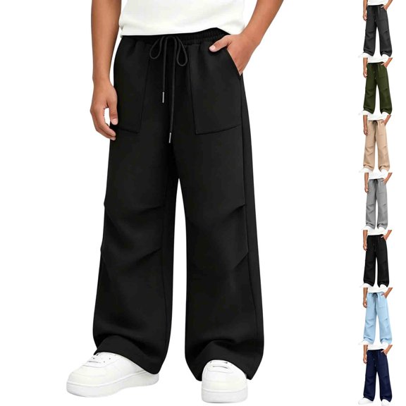 Bigetiay Boys Sweatpants Wide Leg Baggy Elastic Waist Athletic Joggers With Pockets, Size 9-10 Years