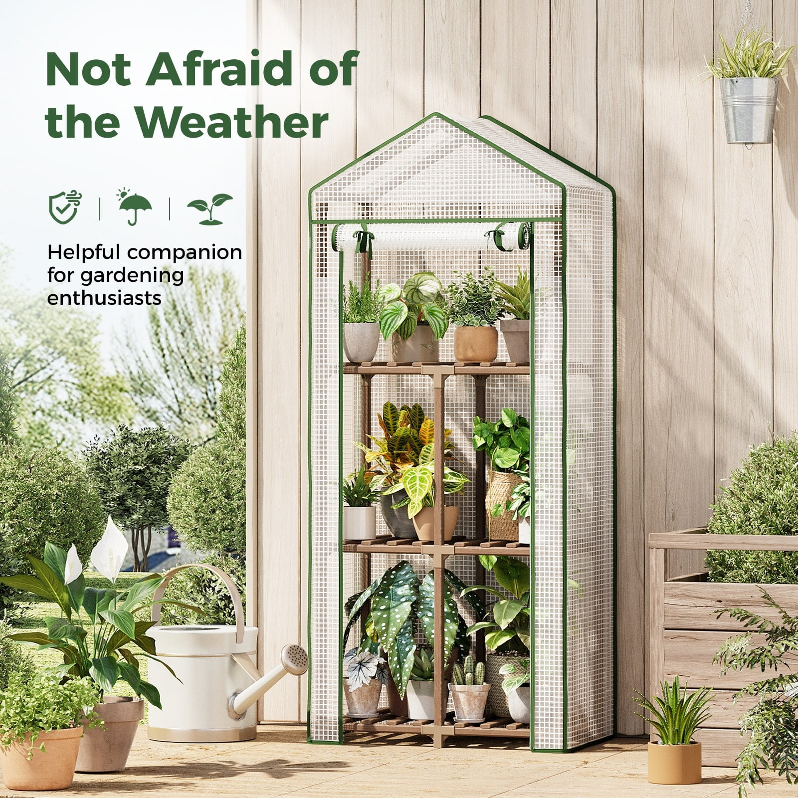 Bamworld Mini Greenhouse for Outdoor 3-Tierd Reusable Portable Warm House with PE Cover Compact Garden and Backyards Portable Rack with Sturdy Eucalyptus Frame Winter-Proof for Plant Protection