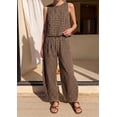thumbnail image 2 of Wrongduck Womens Cotton 2 Piece Set Plaid Sleeveless Top Wide Leg Pants Summer Lounge Outfit Matching Vacation Travel Casual Outfit 2026, 2 of 15
