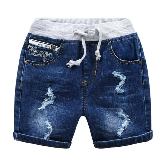 Boys Summer Shorts Casual Elastic Waist Embroidered Denim Five Pocket Cargo Shorts For Kids Comfortable Breathable Outdoor Play Kids Shorts Boys Clothes