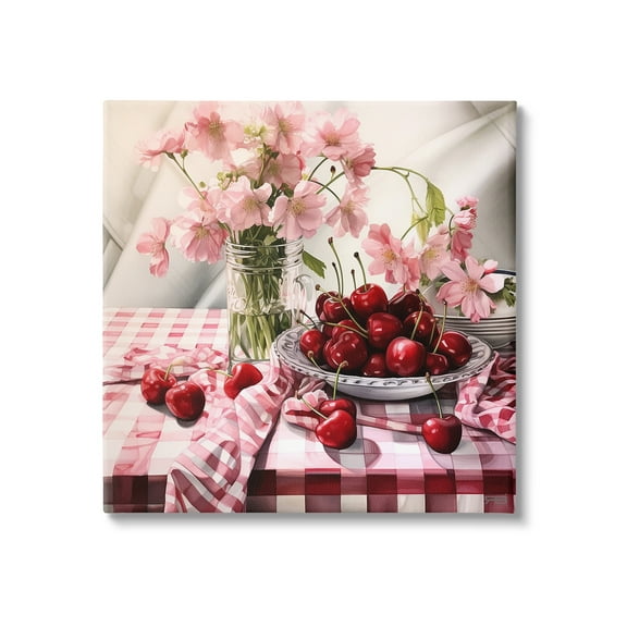 Stupell Industries Summer Cherries & Florals Food & Beverage Painting Gallery Wrapped Canvas Art Print Wall Art, 17 x 17