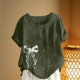 thumbnail image 4 of Xuyuer Women's Casual Linen Round Neck Printed Short Sleeve Button Blouse, Breathable Summer Top for Vacation Wear, Market Days and Relaxed Boho Style, 4 of 5
