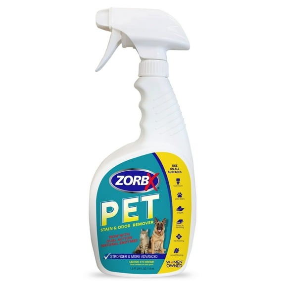ZORBX Pet Stain & Odor Remover - 24 oz Dual Action Enzyme Stain Remover & Odor Eliminator – Fabric, Floor & Carpet Cleaner