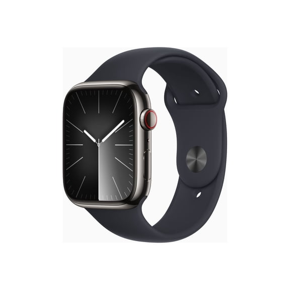 Apple Watch Series 9 [GPS   Cellular 45mm] Smartwatch with Graphite Stainless Steel Case and Midnight Sport Band - M/L. Fitness Tracker, ECG Apps, Always-On Retina Display, Water Resistant