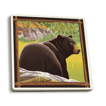 Montana, Last Best Place - Bear in Forest - Lantern Press Artwork (Set of 4 Ceramic Coasters - Cork-backed, (Best Place For Back To School Shopping)
