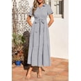 thumbnail image 5 of PRETTYGARDEN Women's Summer Maxi Button Up Shirt Dress Short Sleeve Striped A Line Long Flowy Elegant Spring Dresses, 5 of 10
