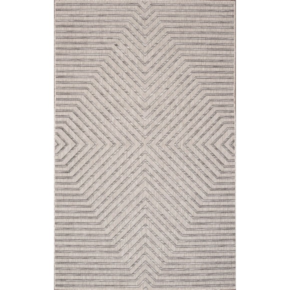 3'3" x 5' Gris Clair Géométrique Stripes Tapis d'Intérieur / Extérieur