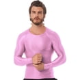 thumbnail image 1 of Jhaoyu Men's Glossy Long Sleeve Compression Shirts Athletic Workout Sports Rash Guard Undershirt Pink M, 1 of 6