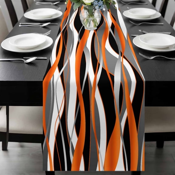 Abstract Stripes Table Runner 72 Inches Long, Retro Modern Orange Black Gray Lines Kitchen Coffee Dining Table Decoration for Home Party Birthday Wedding Home Decor 14x72 Inches