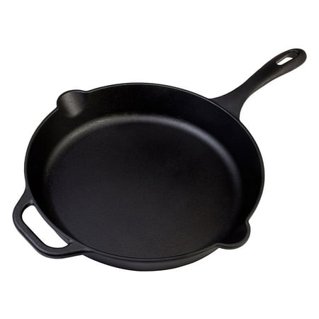 Large Pre-Seasoned Cast Iron Skillet by Victoria, 12-inch Round Frying Pan with Helper Handle, 100% Non-GMO Flaxseed Oil