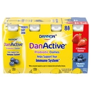DanActive Probiotic Dailies Blueberry & Strawberry Dairy Drink, Variety Pack, 3.1 Oz., 8 Count