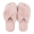 thumbnail image 2 of Pantuflas para mujer, punta abierta, peludas, esponjosas, para casa, acogedoras, de espuma viscoelástica, antideslizantes, de felpa, cruzadas, peludas, para interior y exterior Ormromra 2034321-7, 2 of 9
