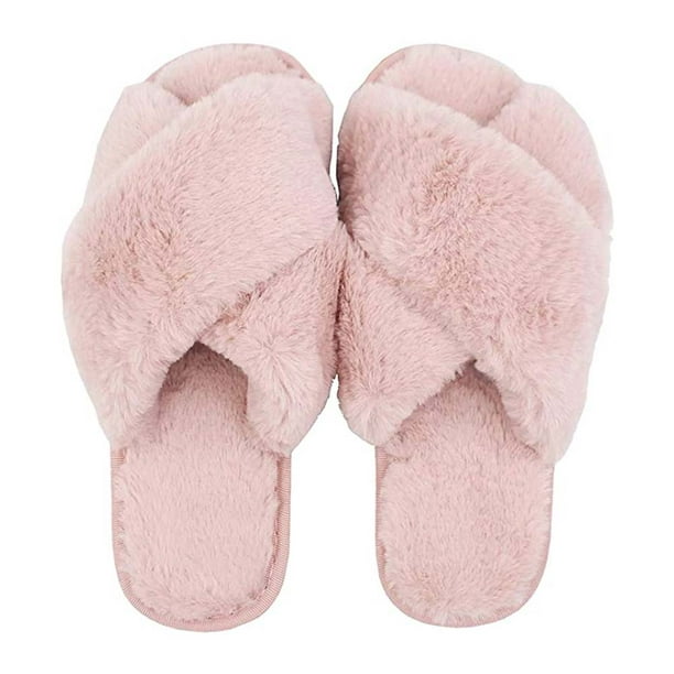 Slippers for Women, Open Toe Fuzzy Fluffy House Slippers Cozy