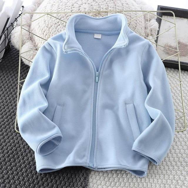 Kids' Solid Color Zipper Sports Jacket , Long Sleeve Warm Casual Jacket With Pockets For Boys/Girls Light Blue 11 Years