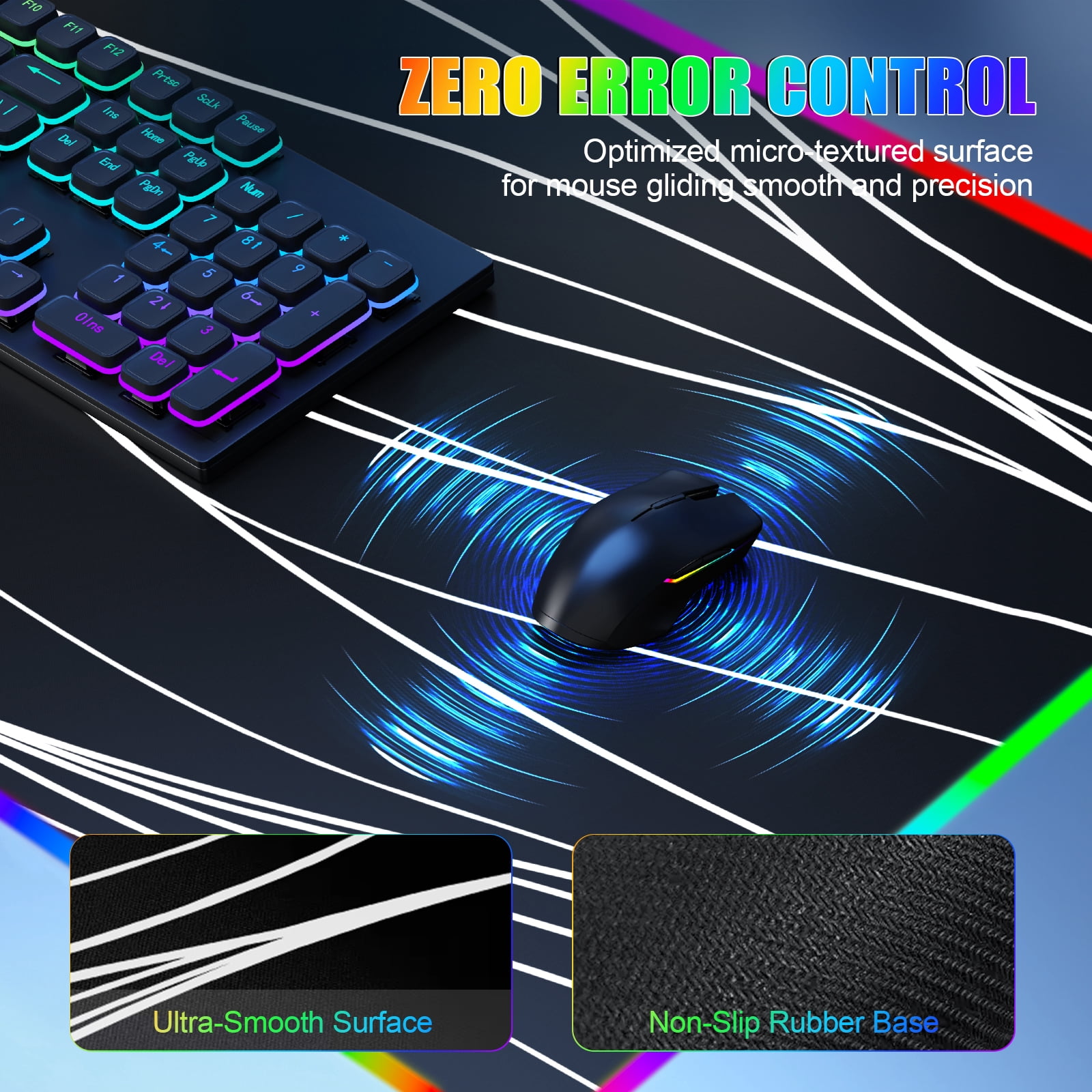 Miroddi RGB Gaming Mouse Pad with Wireless Charger, LED Mouse Mat with Phone Holder, Ultra-Smooth Surface, Non-Slip Rubber Base, Waterproof Keyboard Pad