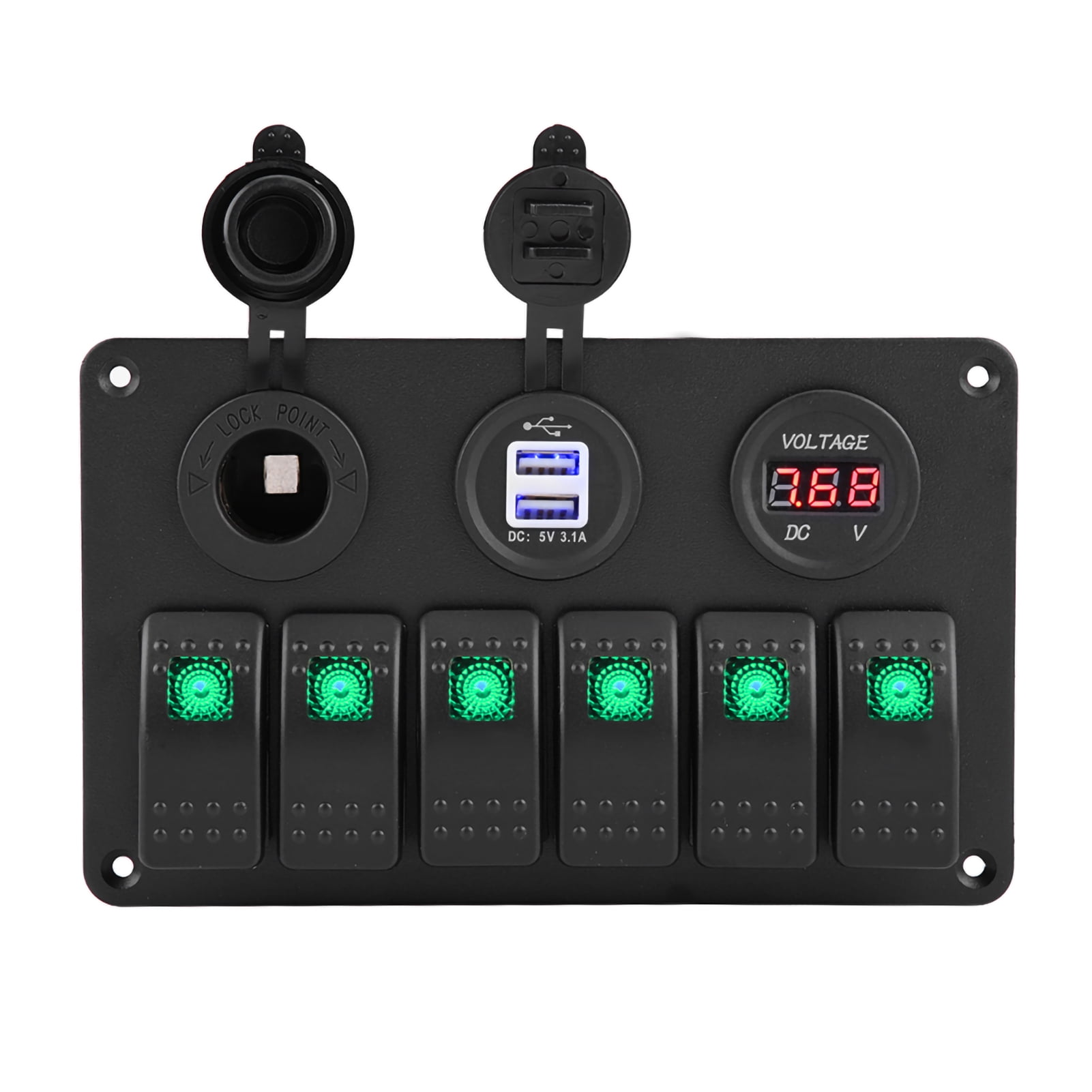 Rocker Switch, 12V 24V 6 Gang Rocker Switch Panel, Dual USB Voltmeter