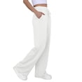 thumbnail image 4 of WTOBBY Women's Fashion Loose-Fit Solid Color Sweatpants with Pocketed Elastic Waist and Drawstring, Comfortable Sporty Pants for Casual Wear,White L, 4 of 6