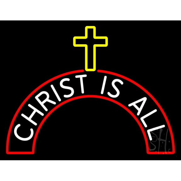 Christ Is All LED Neon Sign 15" Tall x 19" Wide - inches Black Square Cut Acrylic Backing, with Dimmer - Premium built indoor Sign for Home décor, Event, Religious place, Store interior, Office.